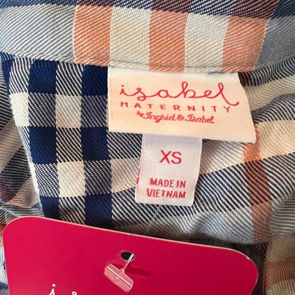 Isabel Maternity Blue Woven Collared Popover Plaid Shirt - Size XS - NWT - Picture 2 of 7
